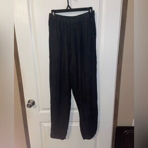 Vintage Flax‎ by Jeanne Englehart Black Pull On Elastic Waist Linen Pants M
